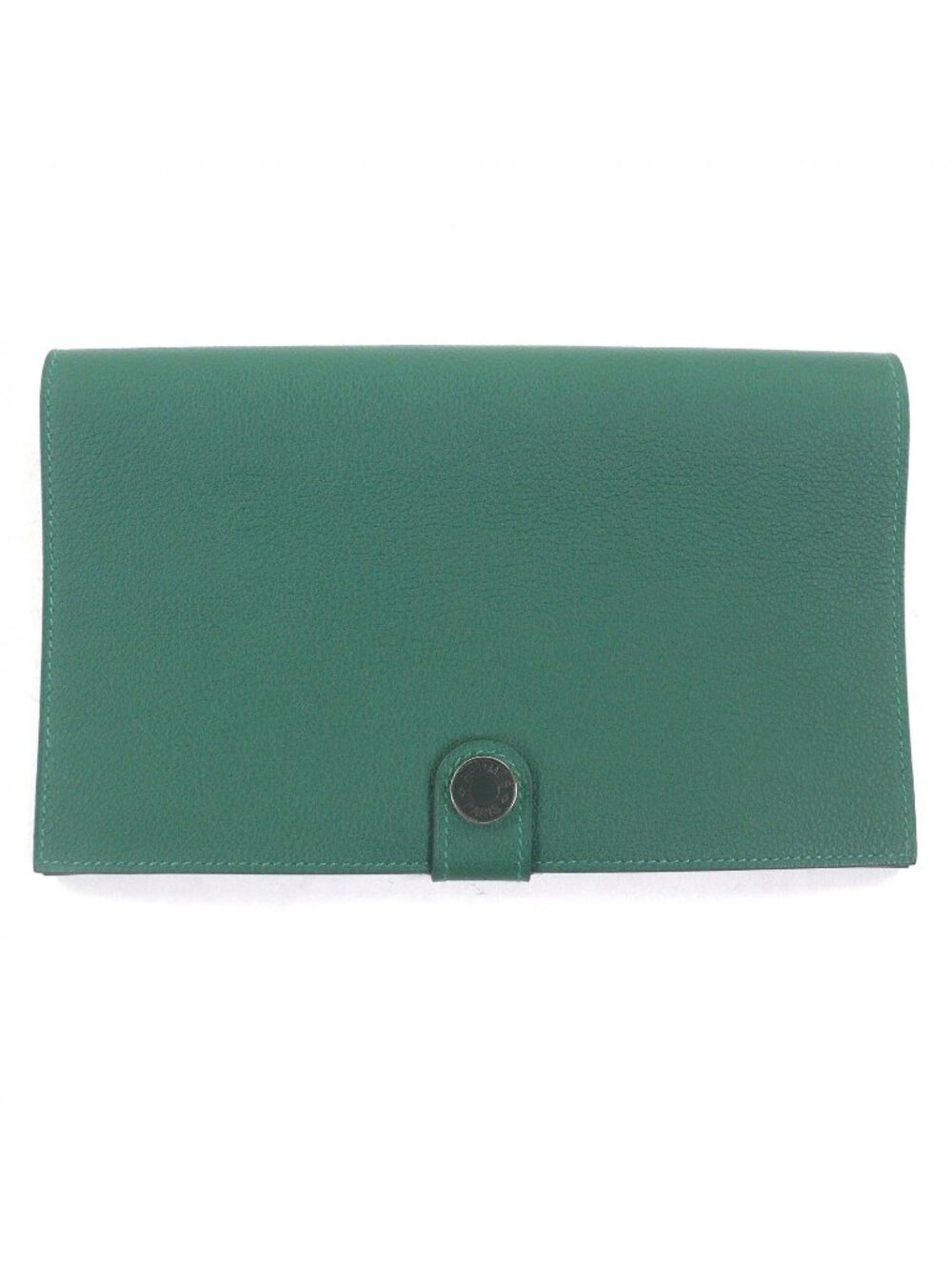 Hermes Toutenmain Veau Color Clou de Selle Silver Leather Wallet Passport Case